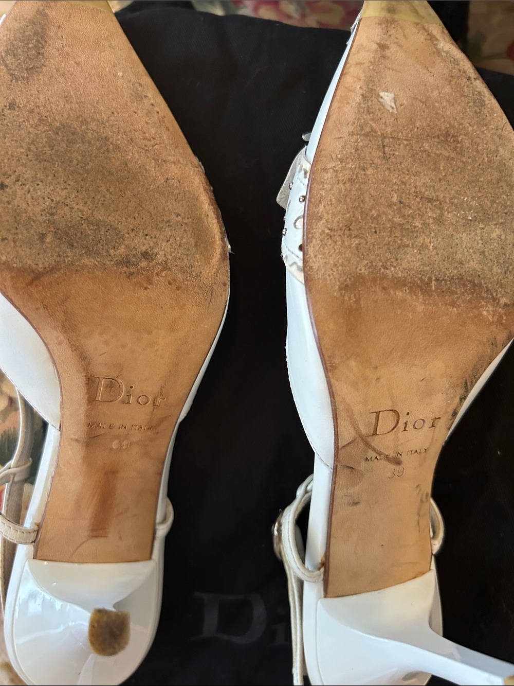 Dior White Pointed-Toe Studded Slingback Heels vintage - Picture 4 of 9
